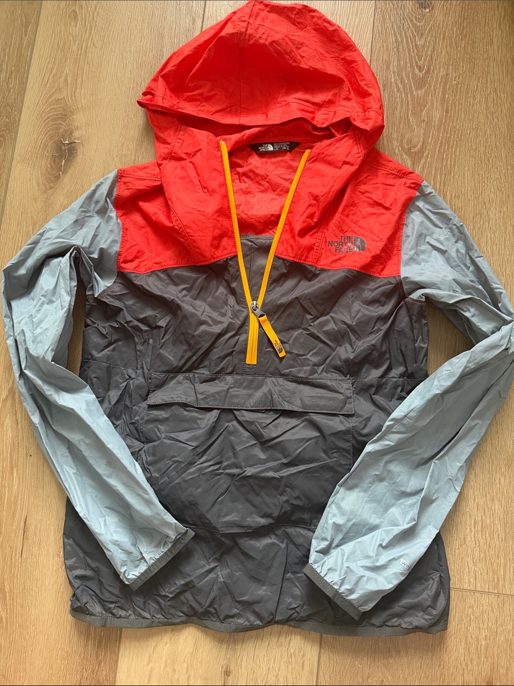 The North Face Men's Colorblock Hooded Windbreaker - Red, Gray, Light Blue